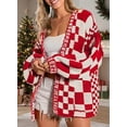 thumbnail image 4 of CURBODO Women's Christmas Vintage Checkered Cardigan Sweater Soft Chunky Knit Open Front Outerwear, 4 of 6