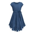 thumbnail image 2 of Uuszgmr Girl Dress Cute Little Vintage Solid Color Short Sleeve Ruffles Swing Retro Rockabilly Party Dresses Clothes Blue,Size:8-9 Years, 2 of 4