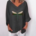 thumbnail image 4 of T-Shirt pour Femmes Col Rond en V Décontracté en Coton Chandail Hauts Libellules T-Shirt pour Dames Haut, 4 of 4
