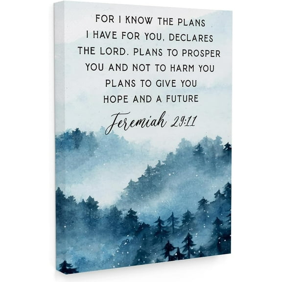 Bible Verses Wall Art, For I Know The Plans I Have For You Wall Decor, Watercolor Forest Prayer Wall Decor, Inspirational Framed Canvas Wall Art For Home, Christian Gifts for Woman Man
