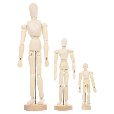 OATIPHO 3Pcs Solid Wood Jointed Puppet Model Beige Blank DIY Adornments for Sketching