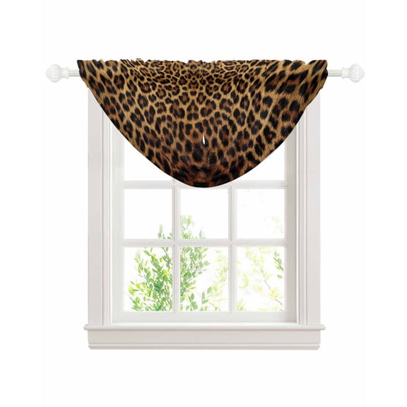 Waterfall Valances for Windows, Brown Leopard Print Kitchen Sheer Valance Curtains, Classic Abstract Animal Patterned Rod Pocket Elegant Swag Valances for Living Room Bedroom, 47.2"x38.5", 1 Panel