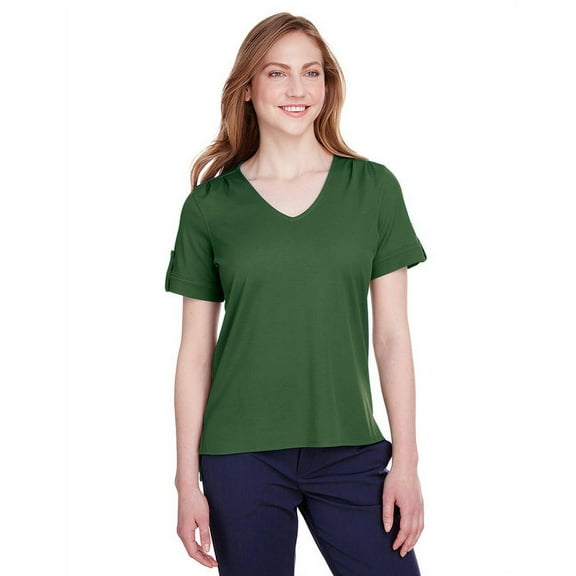Devon & Jones DG20WB Ladies' CrownLux Performance Plaited Rolled-Sleeve Top