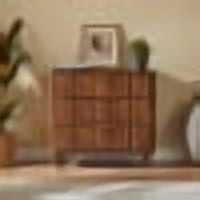 3 Drawer Dresser, Tall Chest of Drawers with Vertical Grooved Design, Solid Wood Storage Cabinet with Metal Handles for Bedroom Living Room, Walnut (31.5"W x 15"D x 30"H)