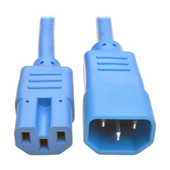 Heavy Duty Computer Power Extension Cord 15A, 14 AWG, C14 to C15, Blue - 6 ft.