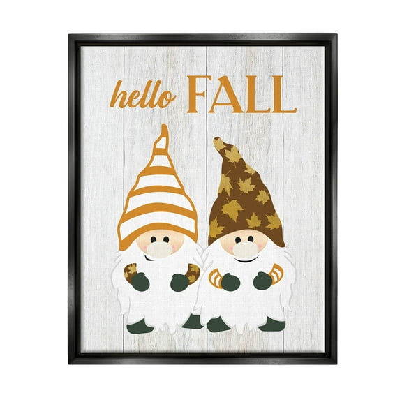 Stupell Industries Hello Fall Whimsical Gnomes Graphic Art Jet Black Floating Framed Canvas Print Wall Art, Design by CAD Designs