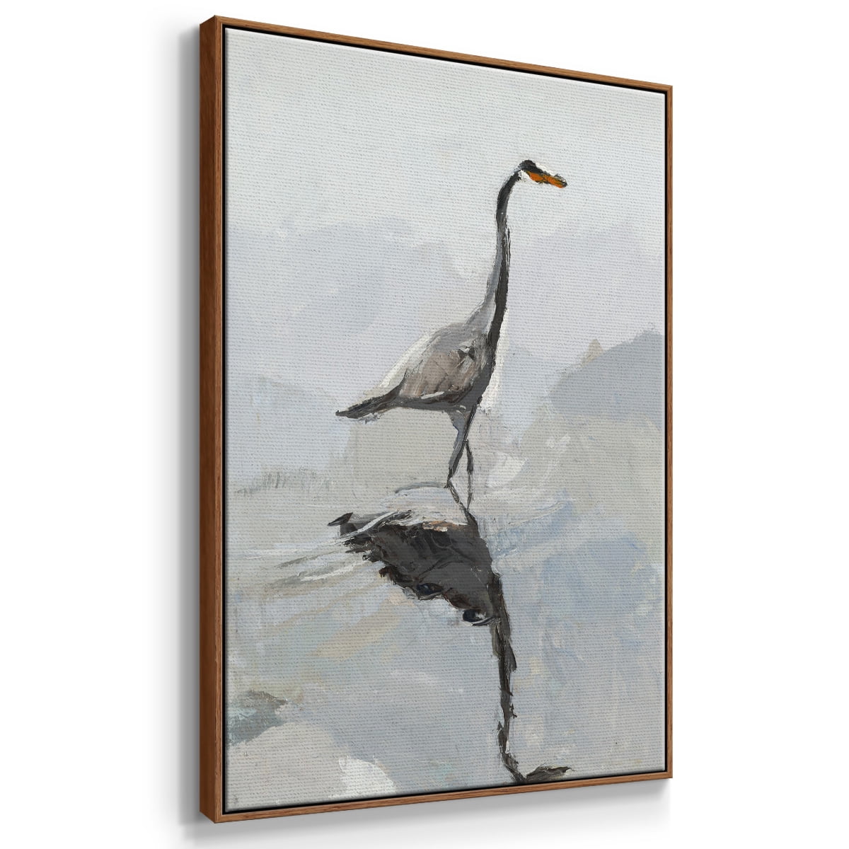 Heron Framed Premium Gallery Wrapped Canvas - Ready to Hang - 25 x 37 - Walnut Floating Frame