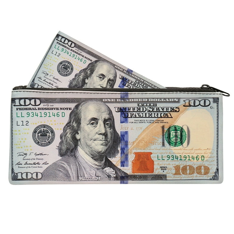$100 Bank Note Zipper Pouch - Hundred Dollar Bill Print - 9.25 x 4.25