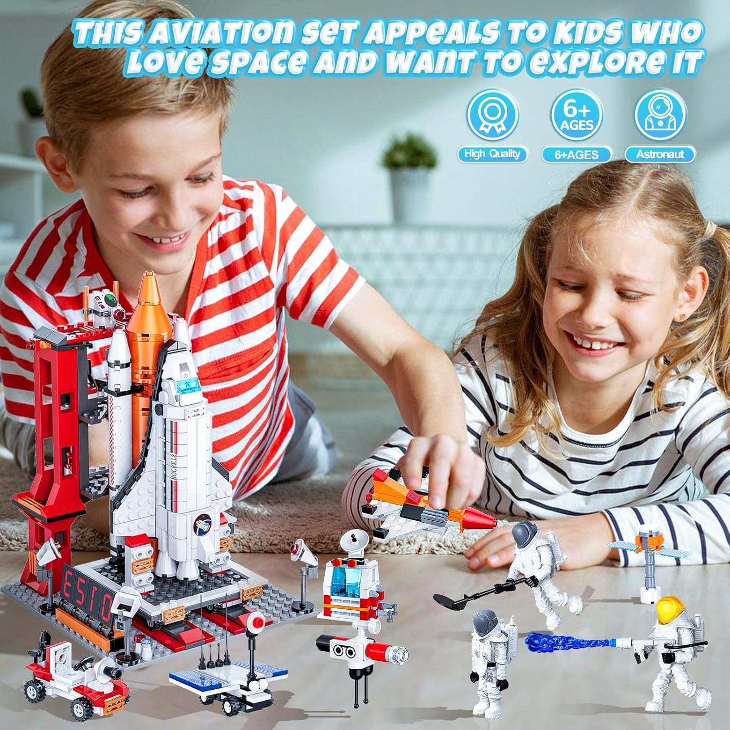 OKKIDY ABS Space Exploration Shuttle Building Blocks, 12-in-1 STEM Rocket Toy with 3 Astronauts, Compatible with Lego, Gift Idea for Ages 6+, 885 Pcs