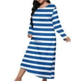 thumbnail image 2 of Women's Long Nightgown Nighties Stripes Nightdress Nightshirts Long Sleeve Soft Cotton Sleep Dress Home Wear Pajamas Blue XXXXL, 2 of 6