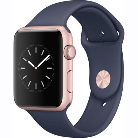 Apple - Refurbished Watch Series 1 Apple 42mm Rose Gold Aluminum Case Midnight Blue Sport Band