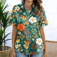 thumbnail image 4 of ASDFVBKG Women's Stain Long Sleeve Collared T Shirt Casual Shirts Button Trendy Relaxed Fit Vintage Floral Print Top for Women Dark Green S, 4 of 7