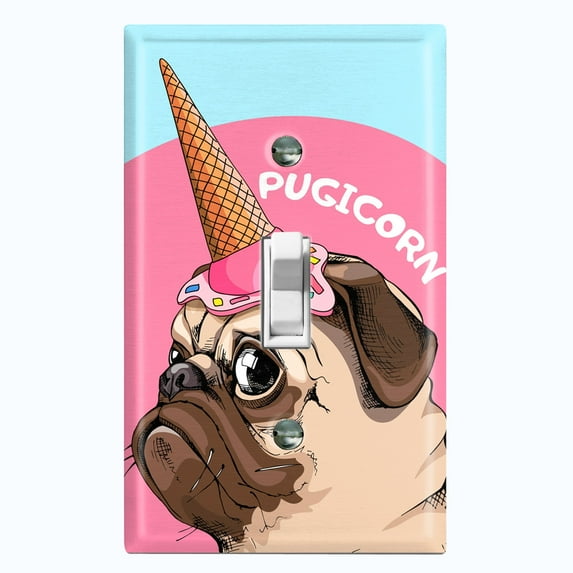 Metal Light Switch Plate Cover Ice Cream Pug Unicorn DOG050