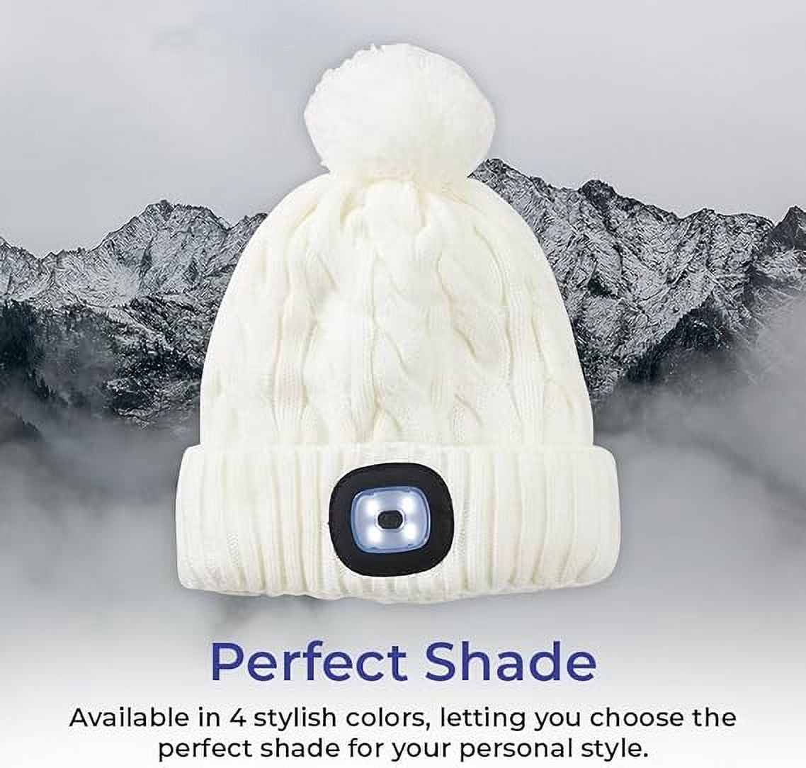 SAGEFINDS Unisex Beanie with Light, Pom-Pom Knit Hat with LED, USB Rechargeable Headlamp Cap for Men and Women