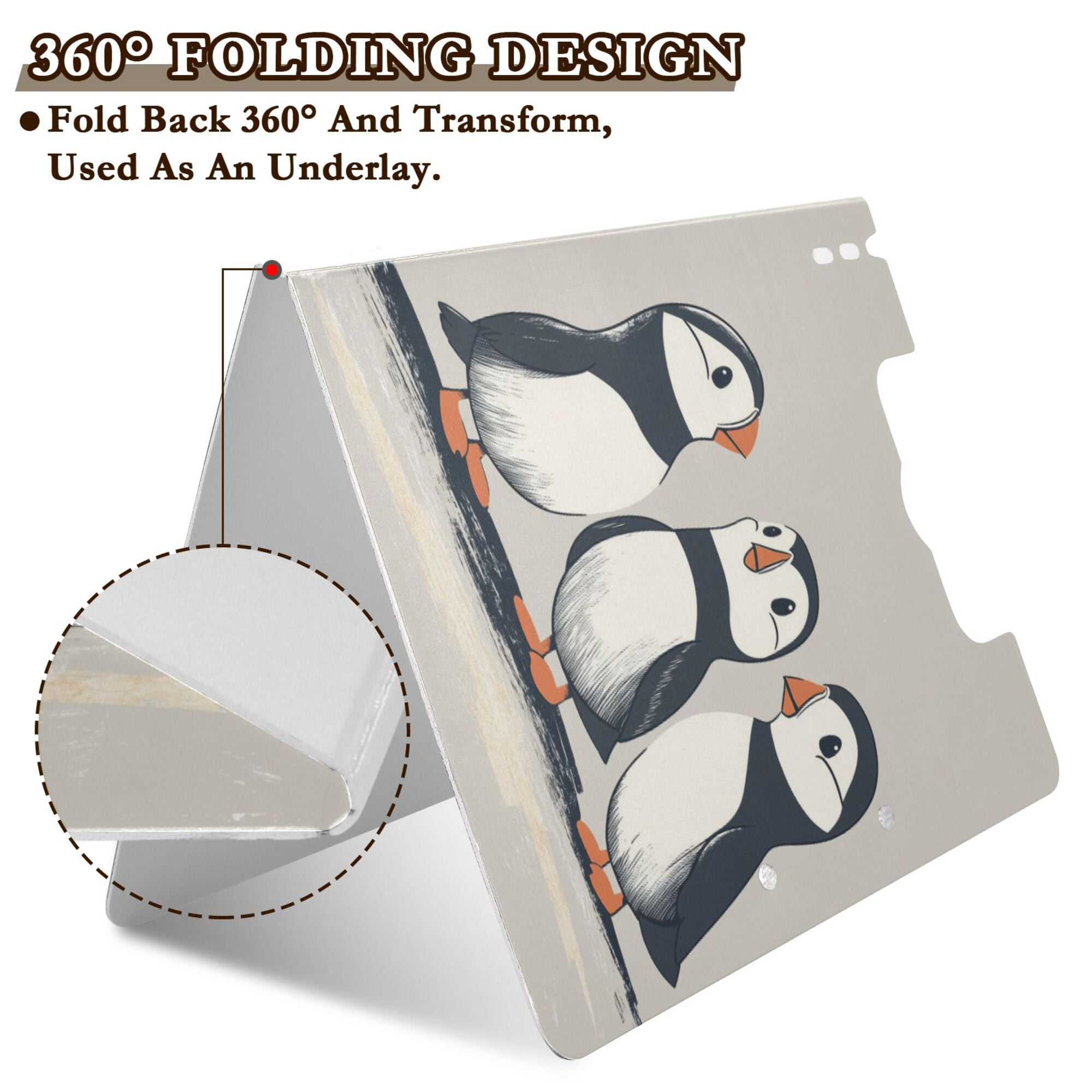 FORMRS A4 Clipboard Folder with Pen Holder Horizontal Foldable School Office Binder, Cute Puffin