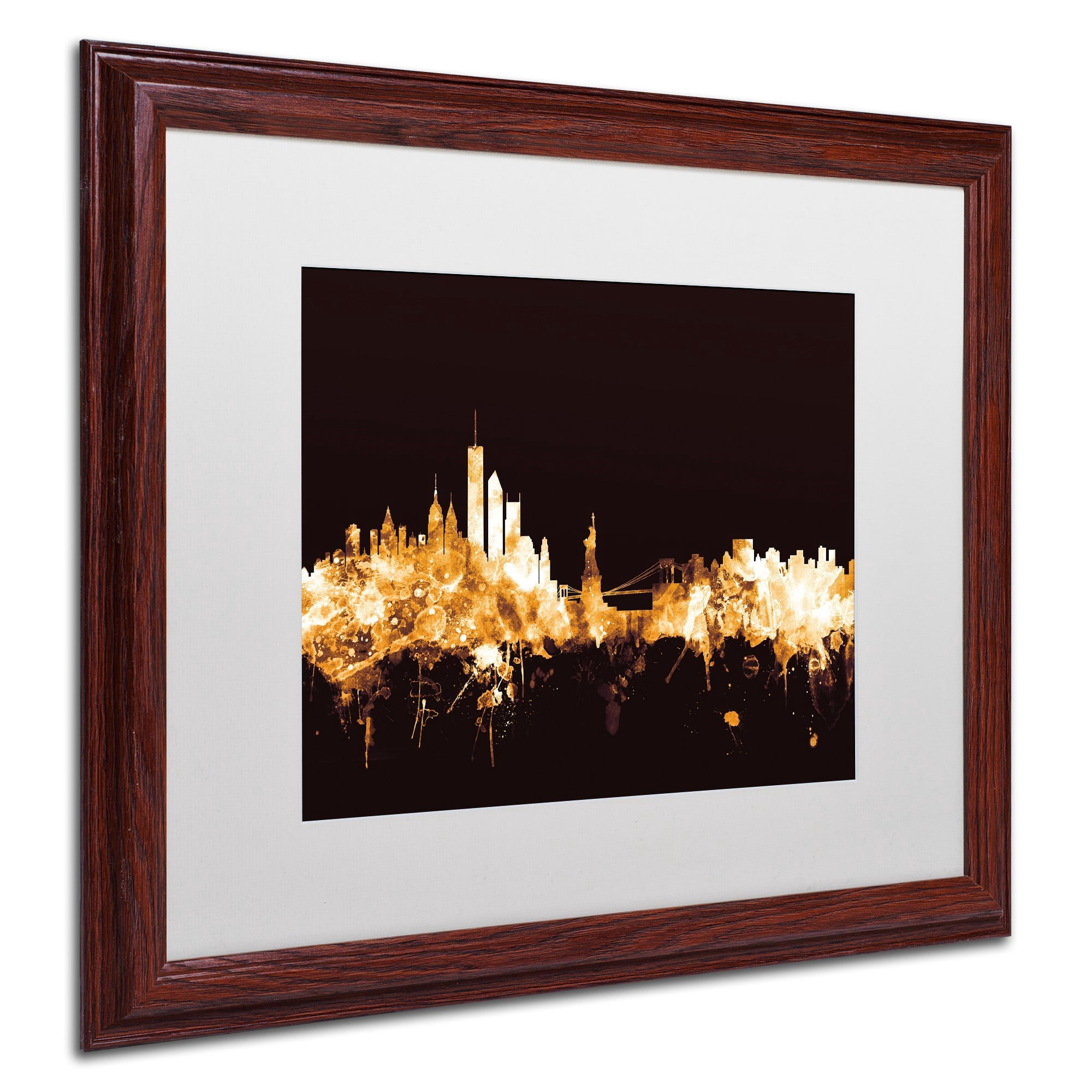 Trademark Fine Art "New York Skyline Gold" Canvas Art by Michael Tompsett, White Matte, Wood Frame