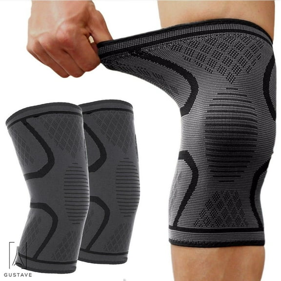 Gustave Knee Support Brace Compression Sleeve Elastic Breathable for Running, Arthritis, Joint Pain Relief, Injury Recovery Gym Unisex "Black, M"