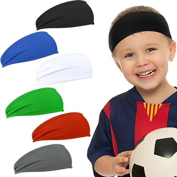 ACDANC Kids Sport Headbands - Wicking Sweat Athletic Headbands for Youth (6 Pieces)