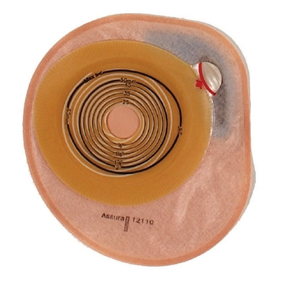 Coloplast Assura One-Piece Closed Pouch with Integrated Charcoal Filter and Oval Pre-Cut Nonconvex Skin Barrier 2" Stoma