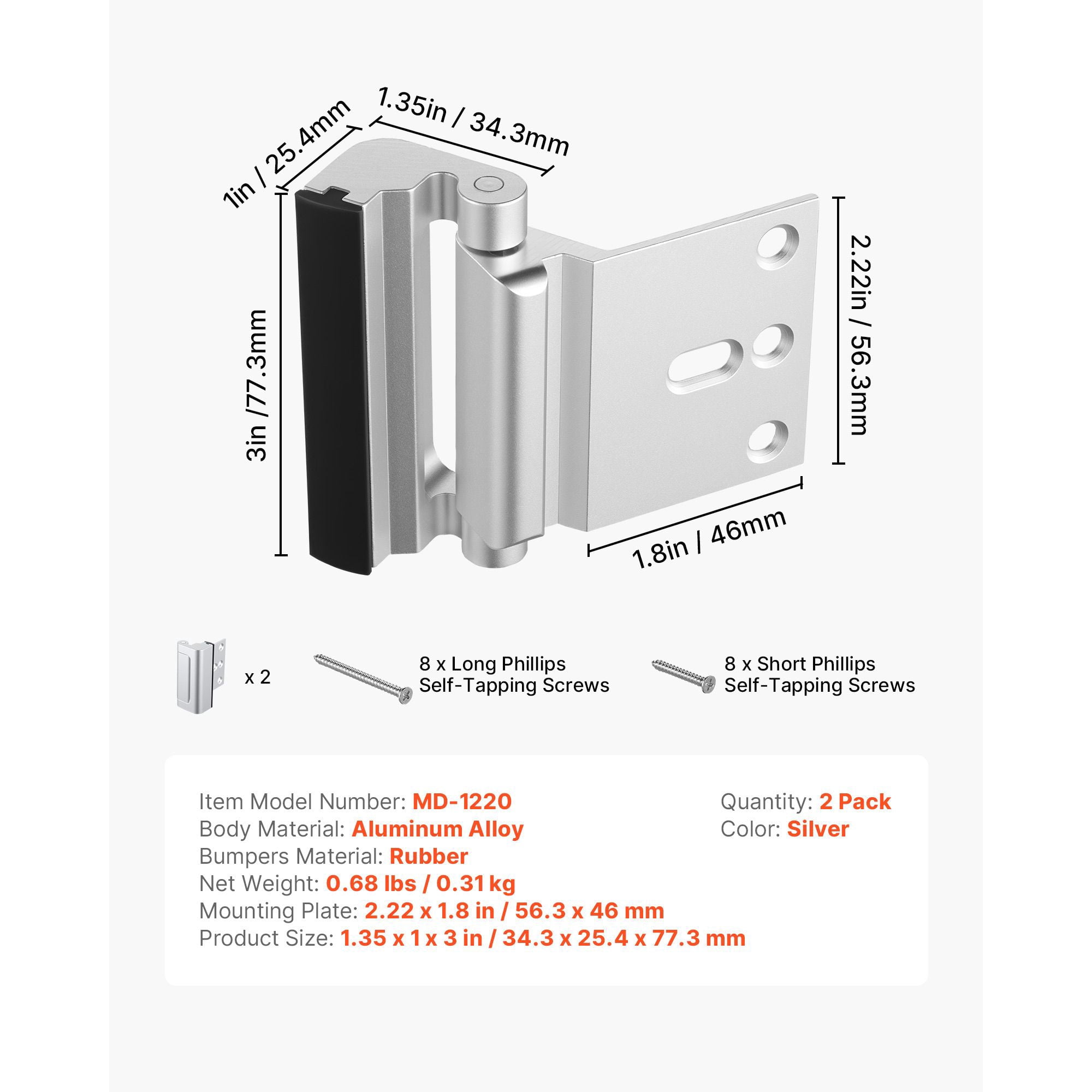 Home Security Door Reinforcement Lock 800LBS, Premium Aluminum Alloy Rustproof, Childproof Door Security Latch for Front Door Home Defense Safety