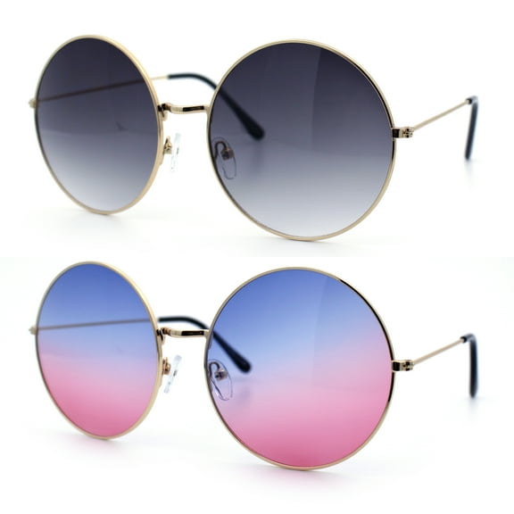 (2-Pack) Classic Oversize Joplin Style Hippie Round Circle Lens Sunglasses 1 Gold Smoke 1 Blue Purple