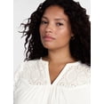 thumbnail image 4 of Terra & Sky Women's Plus Eyelet Yoke Top with Short Puff Sleeves, Sizes 0X-5X, 4 of 5