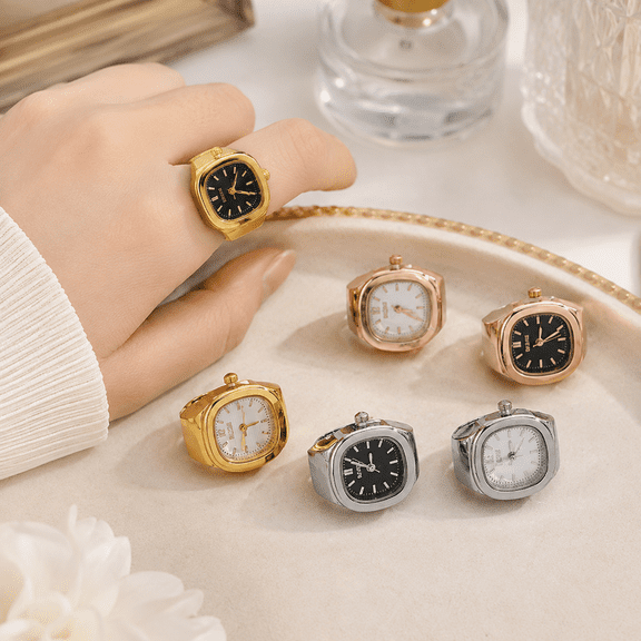 Women’s Ring Watch With Square Analog Dial, Metal Finish Design, Fashion Finger Watch For Casual Dress Styling