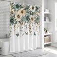 thumbnail image 6 of Teal Floral Bathroom Shower Curtains with 12 Hooks Polyester Waterproof Shower Curtain for Stalls and Bathtubs Weeping Beige Turquoise Flowers Summer Decorative Bathroom Privacy Curtain 48x72 Inches, 6 of 9