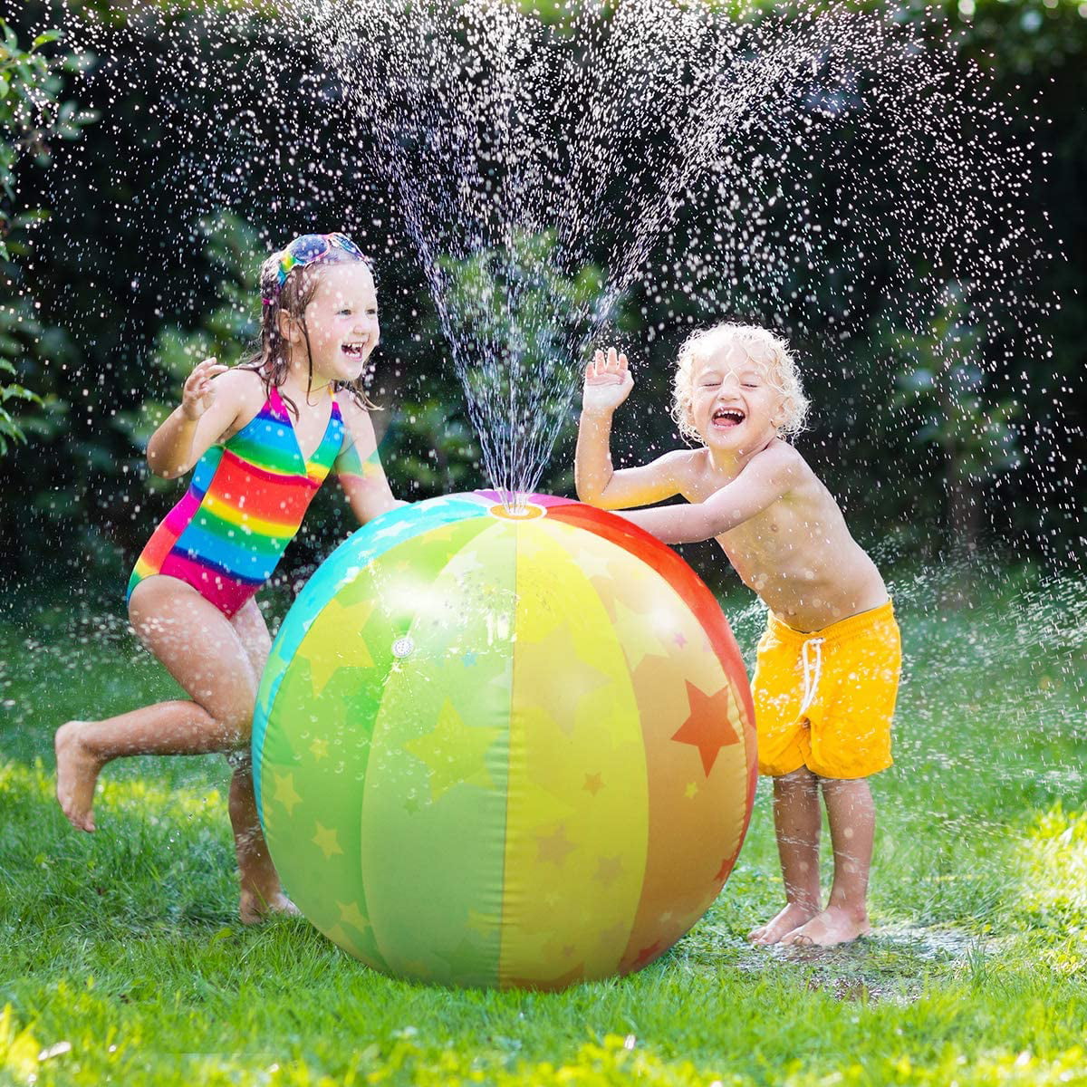 ToyX Beach Ball Sprinkler for Kids, Large 30" Diameter Inflatable Sprinkler Water Toys for ...