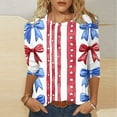 thumbnail image 2 of Youyipin womens tops Fashion Casual Bow tie Print Round Neck 3/4 Sleeve T-shirt Blouse Summer tops for women, 2 of 5