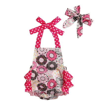 

Sunisery Baby Girls Romper Donuts Printing Sleeveless Hanging Neck Romper