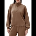 thumbnail image 1 of Sudadera Holgada Informal de Modal con Media Cremallera y Cuello Alto para Mujer, Jersey de Larga Popular para Otoño de 2025. Marrón XL, 1 of 8