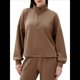 thumbnail image 1 of Sudadera Holgada Informal de Modal con Media Cremallera y Cuello Alto para Mujer, Jersey de Larga Popular para Otoño de 2025. Marrón S, 1 of 8