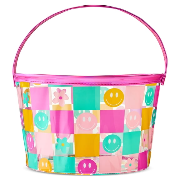 Transparent Checkered Smiley Face Basket, Multicolor, 11" x 7", Easter by Way To Celebrate