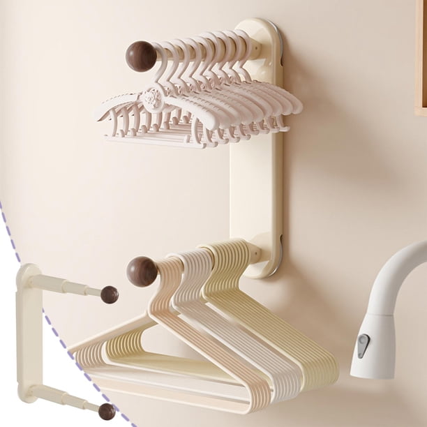 Retractable Clothes Hanger Organizer Drill Free Wall Mounted Hanger Storage Rack Space Saving Multi Function Laundry Organizer for Balcony Laundry Room Wardrobe