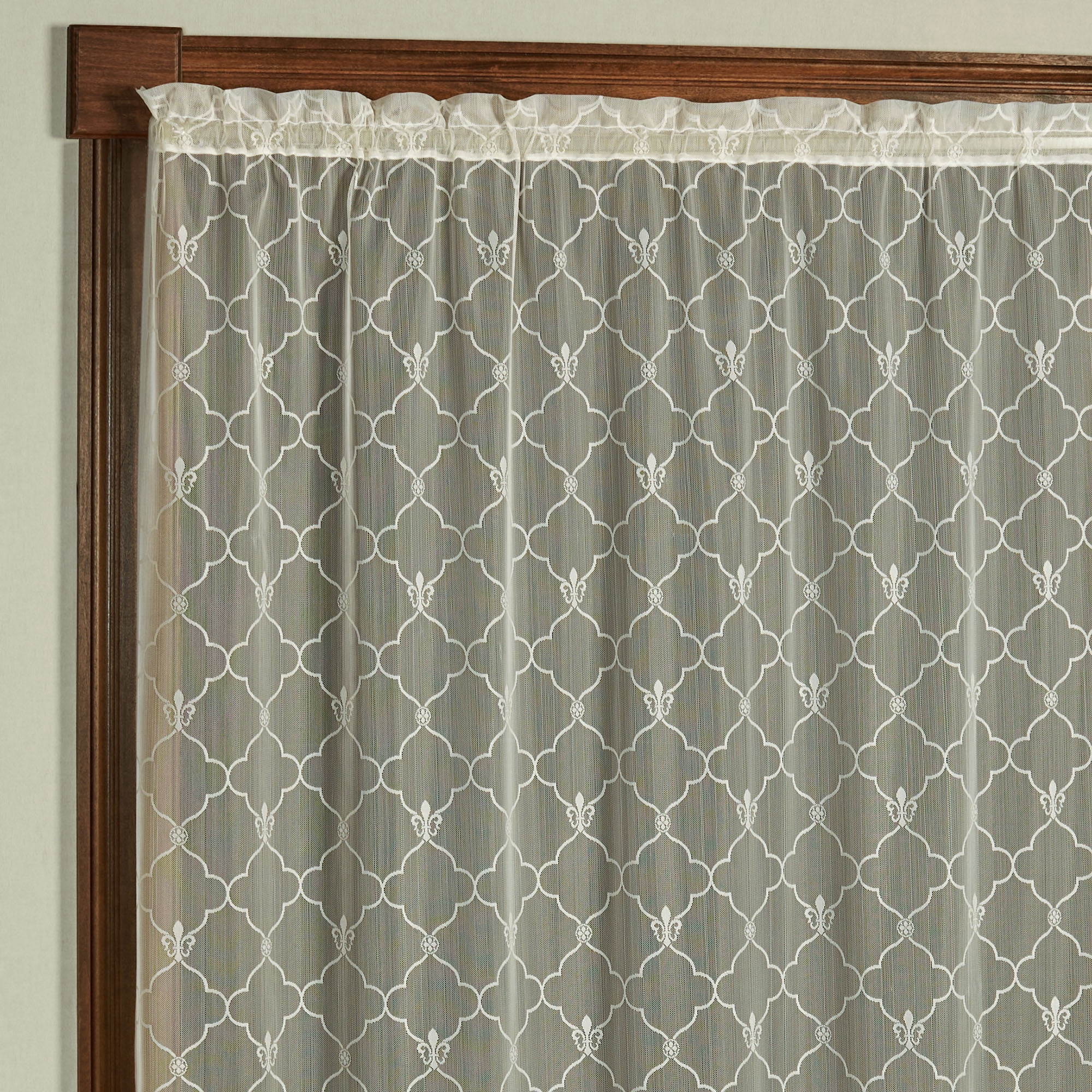 Vintage Fleur-de-Lis Lace Curtain Panel for Bedroom, Living Room