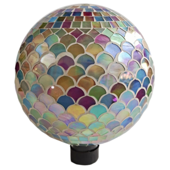 Very Cool Stuff Opal Mermaid Tile Gazing Globe, 10 inches - Handcrafted Mosaic Glass Décor with Hanging Chain for Garden, Patio & Home
