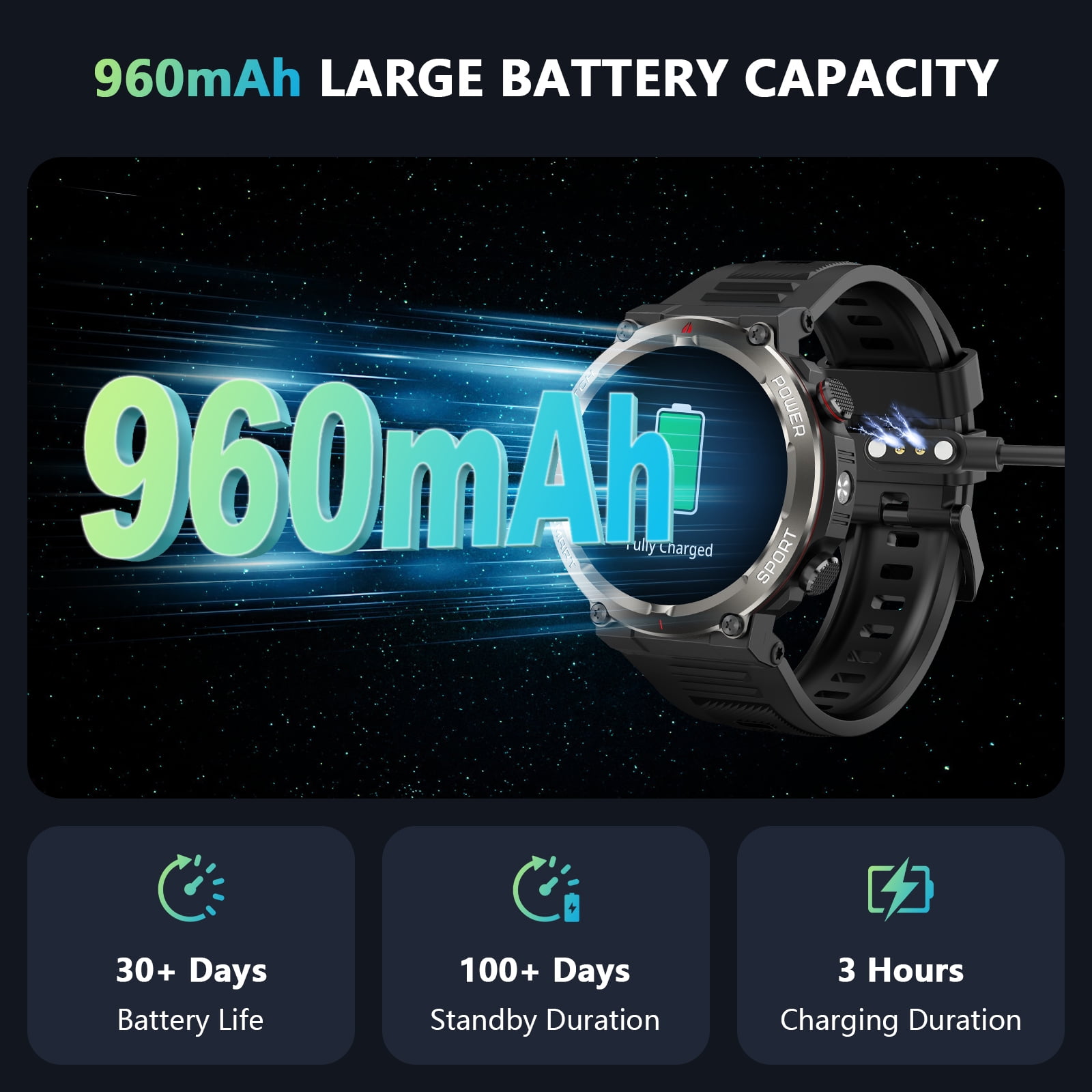 Blackview Military Smart Watch for Men, 1.45" HD Rugged Smartwatch with Calls, LED Flashlight, Compass, 100+ Sports Modes, 960mAh Battery, Waterproof, Compatible with iPhone Android, Khaki,Black