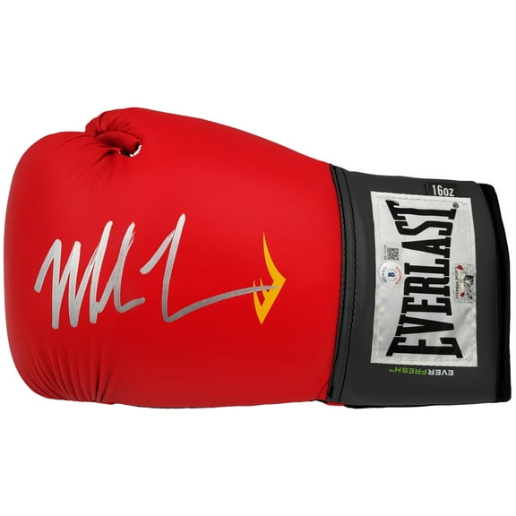 Mike Tyson Autographed Red Everlast Everfresh Boxing Glove Left Hand In Silver Beckett BAS 202299