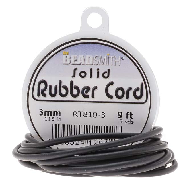 The Beadsmith Black Solid Rubber Cord For Jewelry & Crafts 3mm / 9ft