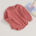 thumbnail image 3 of TFFR Fall Waffle Romper for Baby Boy Girl Long Sleeve Sweatshirt Bodysuit Infant Warm Tops 0-24 Months, 3 of 9