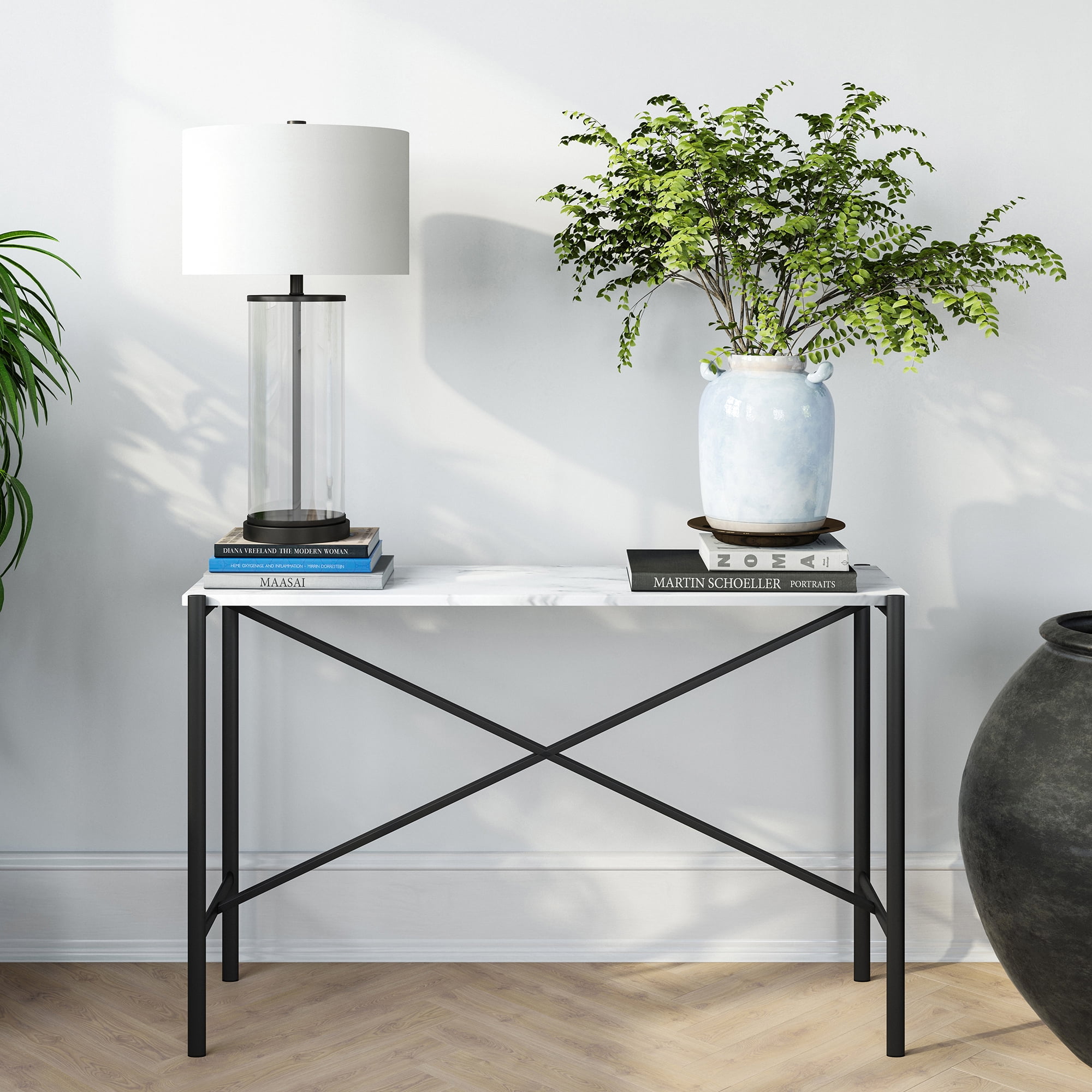Industrial Faux Marble Sofa Console Table, Entryway Table for Living
