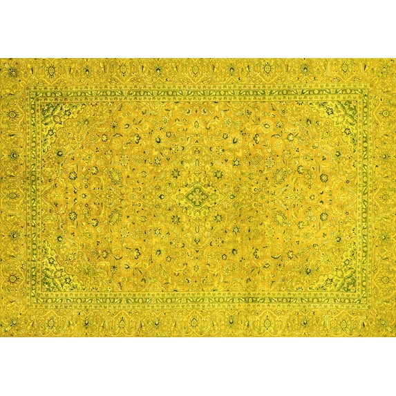 Ahgly Company Machine Washable Indoor Rectangle Abstract Yellow Modern Area Rugs, 7' x 10'