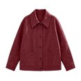 thumbnail image 4 of Luivaraty Womens Plus Size Suede Jacket Long Sleeve Bomber Jacket Fashion Trendy Laple Button Up Pockets Outwear Coat, S-3XL, 4 of 8