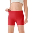 thumbnail image 2 of shoper Girls Athletic Shorts Kids High Waisted Volleyball Yoga Dance Biker Shorts Comfy Gymnastics Activewear 6-12T Red 7-8 Years, 2 of 3