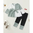 thumbnail image 3 of Toddler Baby Girls Clothes 3-4T Girls Fall Winter Outfits Girls Long Sleeve Color-blocked Top Pants 2PCS Set Green, 3 of 5