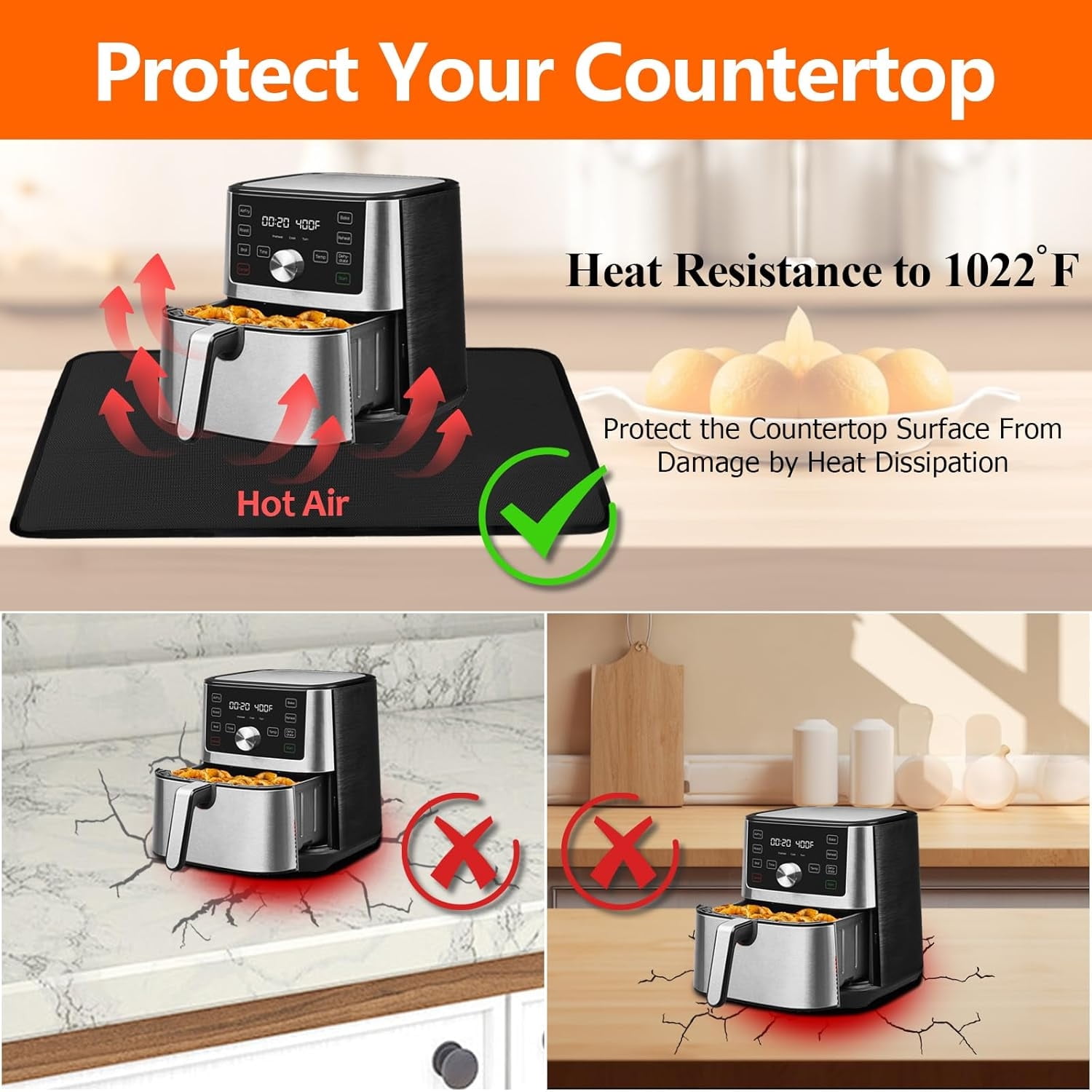Heat Resistant Mat for Air Fryer,Deep Fryer,Toaster,Oven, 2 Pcs