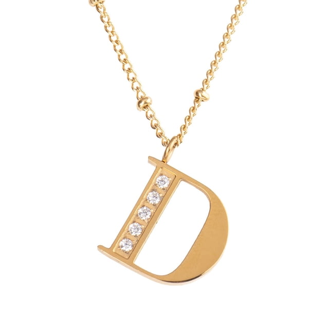Collar Inicial de Mujer Letra A LuckyLy, Acero Inoxidable, Baño de Oro 18k y Zirconia Cúbica, Modelo Olga dorado UNITALLA