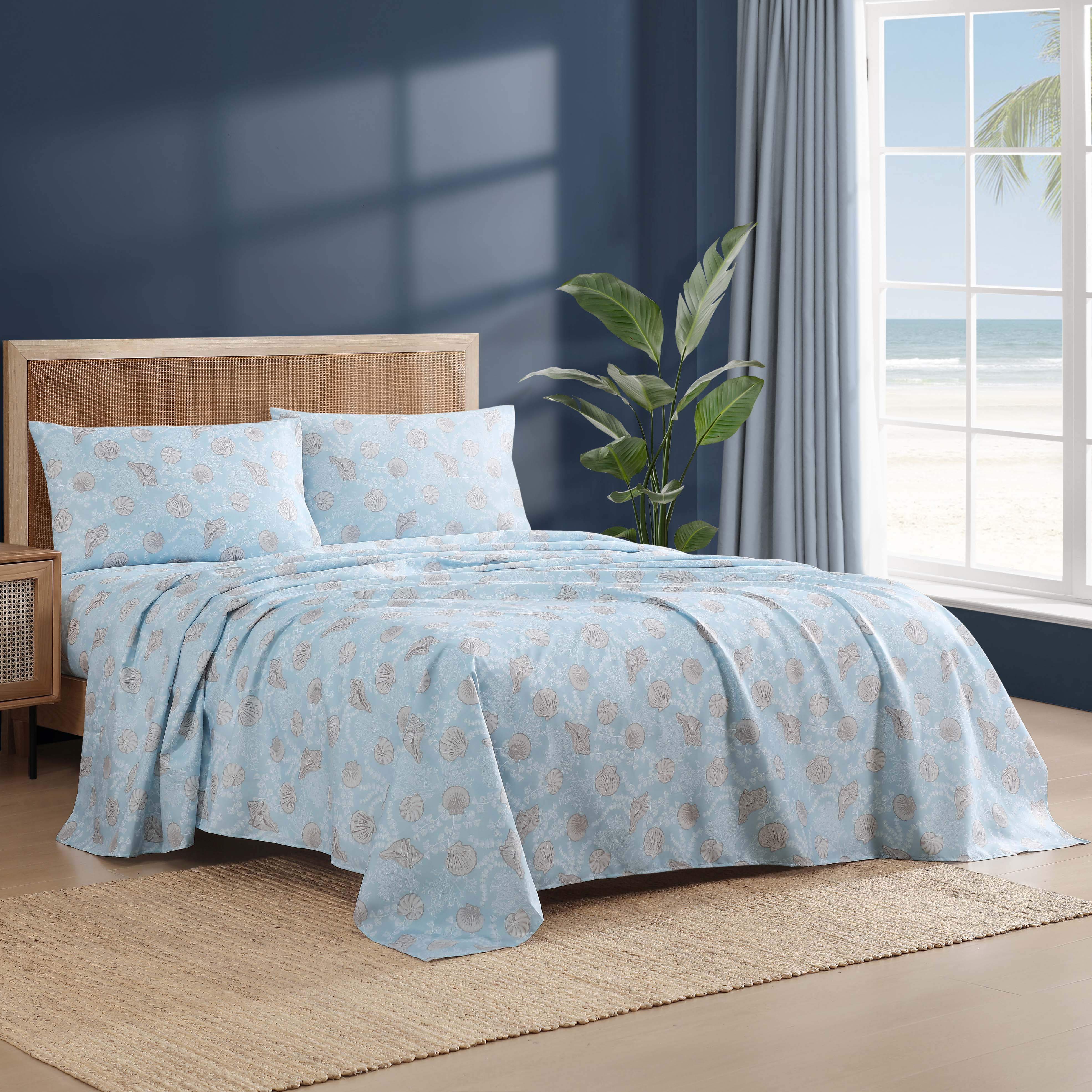 Caribbean Joe, Coastal 4PC Sheet Set, Queen, Lacy Shells