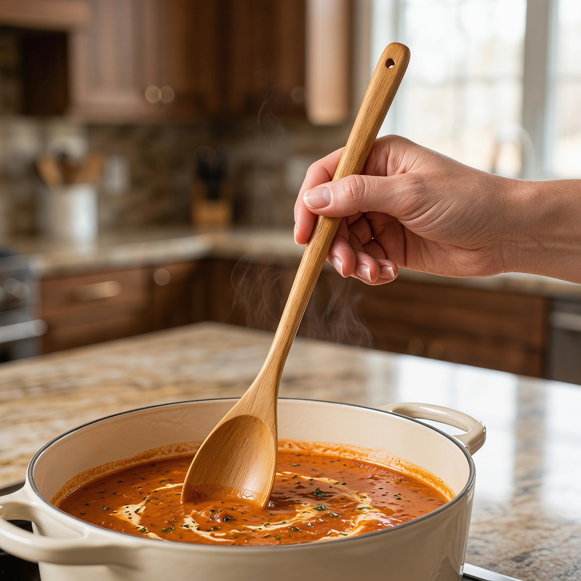 Unique Bargains Non Stick Pans Heat Resistant Handle Wood Spoon Brown A 11.2" x 1.6"